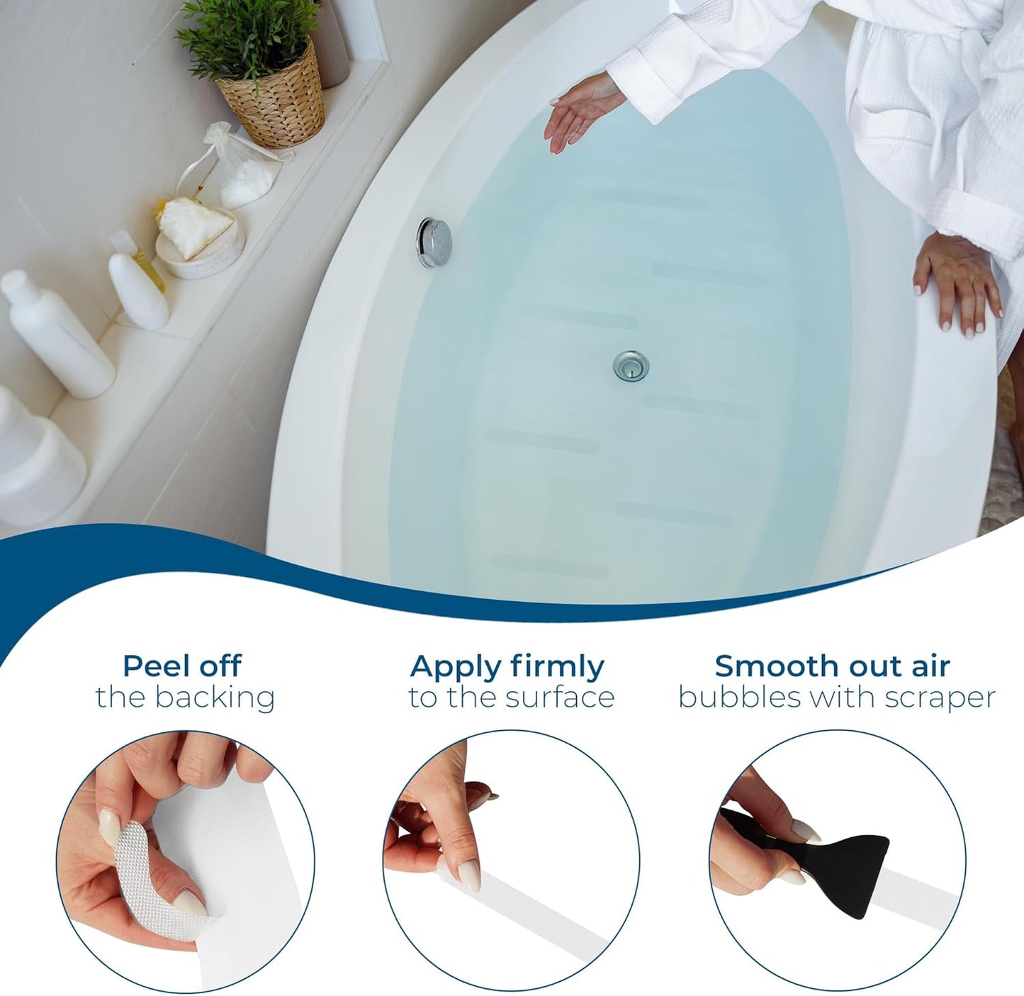 Homergy Anti Slip Shower Stickers 24 PCS, White Non-Slip Shower Strips for Adults, Premium Adhesive Bath Tub Stickers