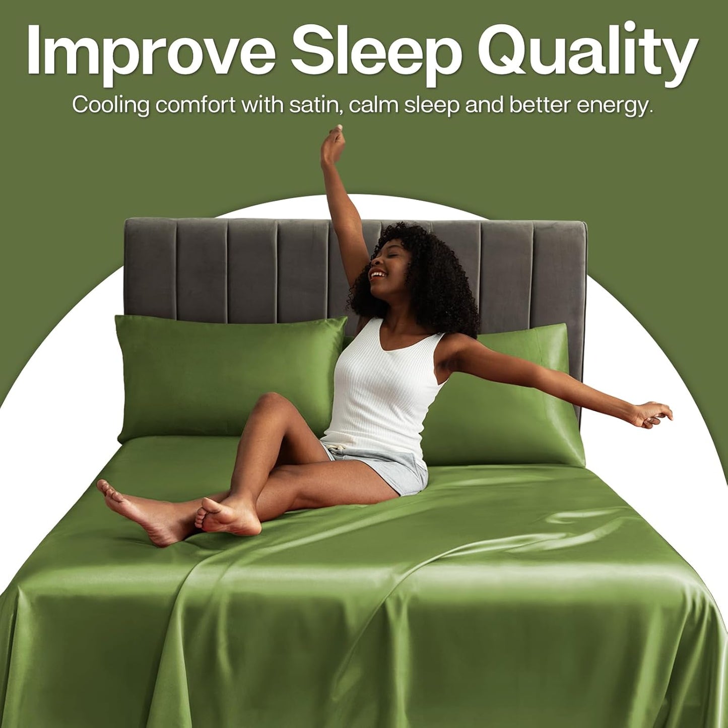 MR&HM Satin Pillowcase for Hair and Skin, Silk Satin Pillowcase 2 Pack, Queen Size Pillow Cases Set of 2, Silky Pillow Cover with Envelope Closure (20x30, Sage)