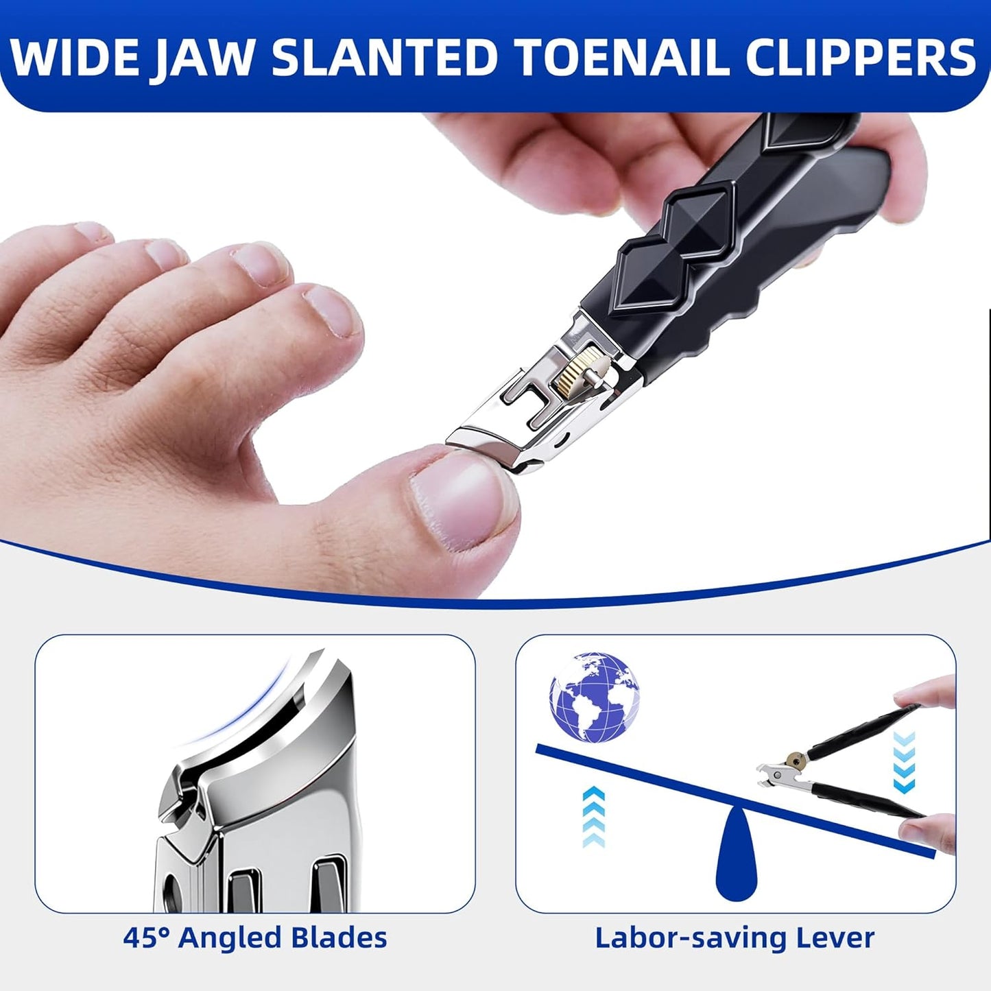Graddi Orthoclip Nail Clippers for Thick Toenail Clippers for Seniors, Ultra Sharp Nail Clippers for Men, Heavy Duty Ingrown Toenail Clippers, Slanted Nail Cutters with Long Handle, Wide Jaw