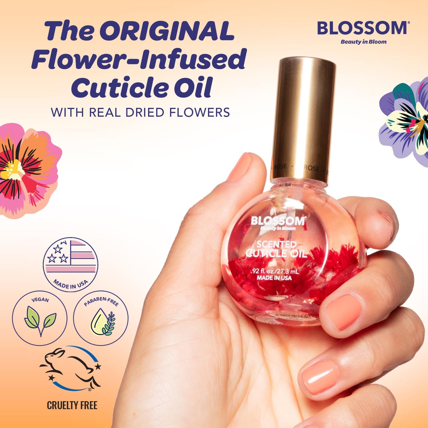 Blossom Cuticle Oil for Nails, Hydrating, Moisturizing, Scented Nail Oil Cuticle Care, Infused with Real Flowers, Made in USA, 0.5 fl. oz, Amazon Exclusive, Coconut