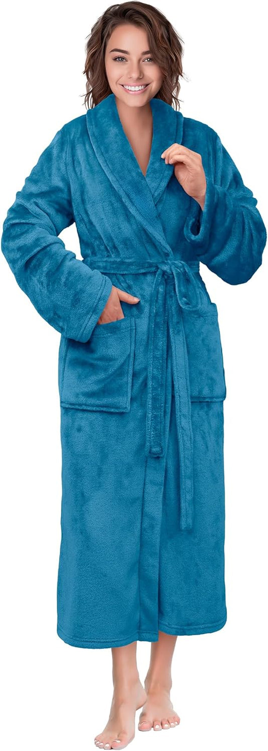 PAVILIA Womens Robe Fleece Plush Soft, Fluffy Fuzzy Cozy Warm Lightweight Bathrobe, Shower Spa House Long Robe for Women