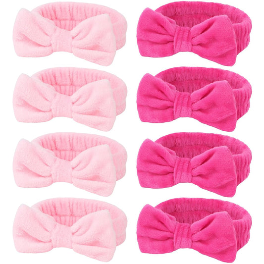 Ondder 8 Pcs Pink Spa Headband Microfiber Makeup & Face Wash Headbands for Women, Facial Skincare, Yoga, Exercise, Including Hair Bands & Head Bands