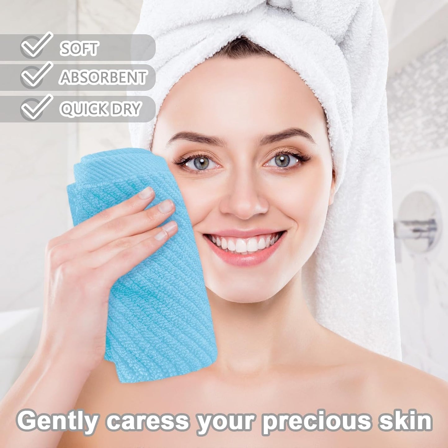 VOOVA & MOVAS Blue Washcloths (6PC, Large 13" x 13") - 100% Cotton | Lightweight | Thick | Quick Dry | Soft | Absorbent, Wash Cloths for Bathroom & Showering, Luxury Face Towel Gift Set, Baby Blue