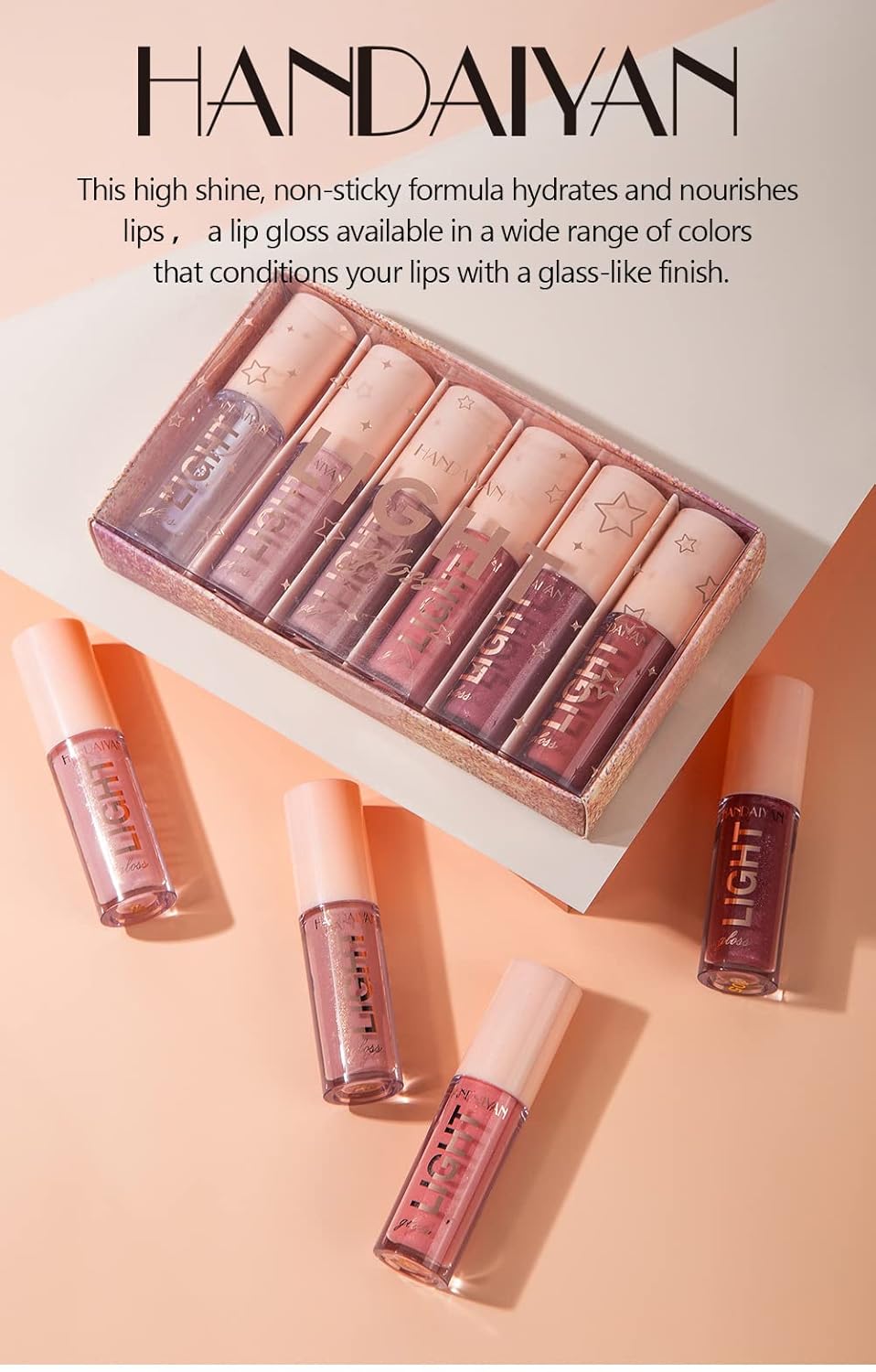 6PCS Lip Oil Light Lipgloss Set, Moisturizing Hydrating Lip Glow Oil Lip Gloss Kit High Shine Lip Plumping Glass Finish Liquid Lipstick for Women (Set A)