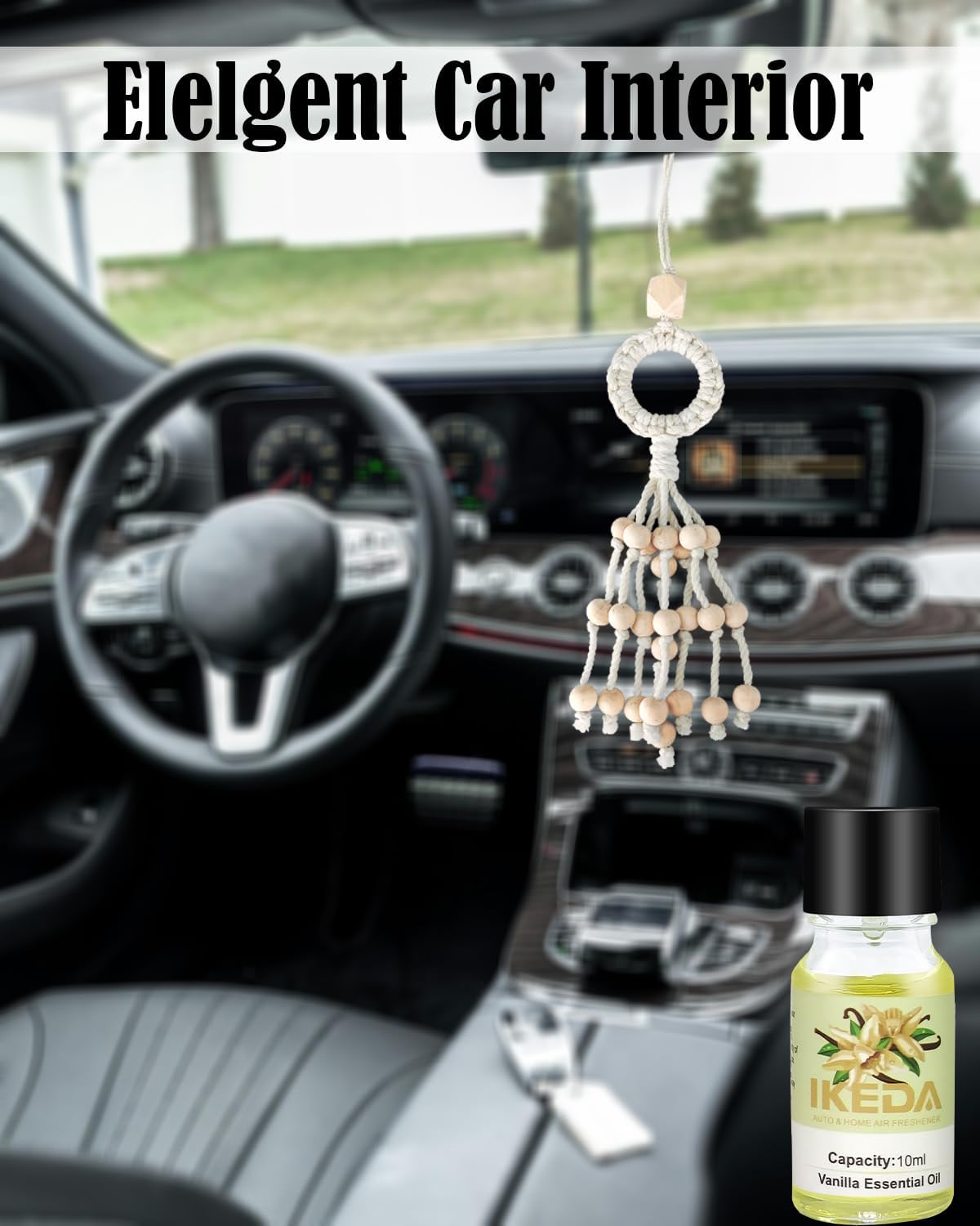 Car Air Freshener,White Musk Hand Woven Hanging Natural Odor Eliminator with 10ml Essential Oil,Wooden Diffuser Balls Deodorizer for Home, Vehicles