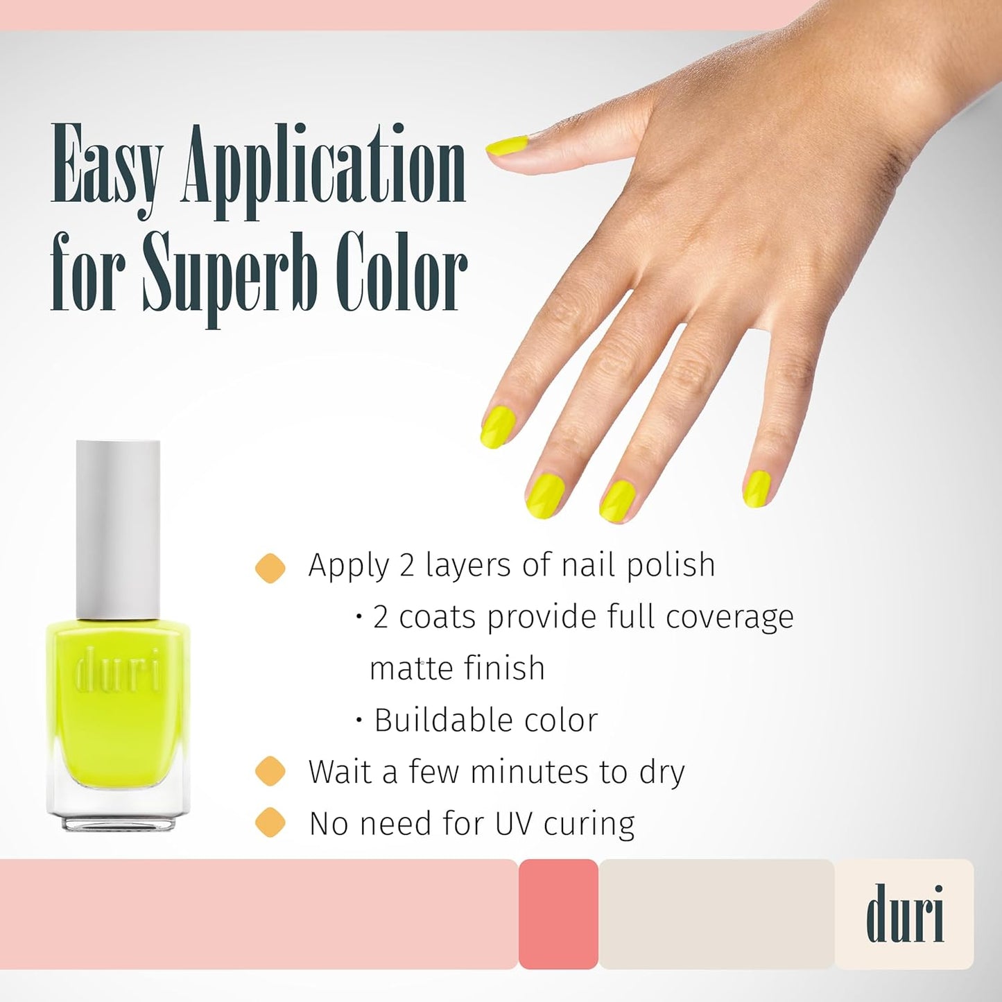 duri 158N Atomic - Neon Yellow Nail Polish, Mate Finish, Quick Drying, 0.45 Fl Oz