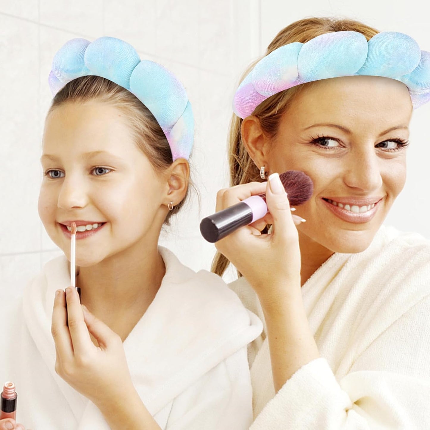 CAVETEE Spa Headband for Washing Face, Sink Care Headband for Women Sponge Bubble Makeup Head band for Women, Soft Velour Hair Accessoriesfor Girls (Tie Dyed, one size)