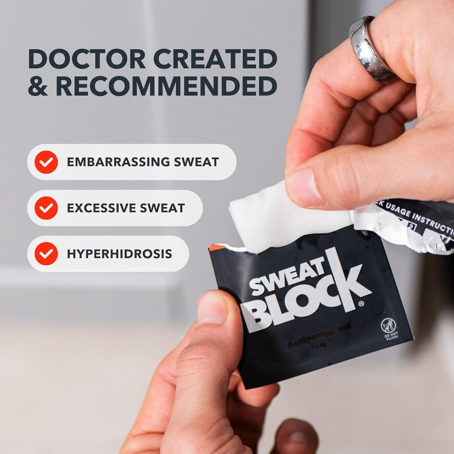 SweatBlock Clinical Strength Antiperspirant Wipes for Men Women Excessive Sweat Protection Hyperhidrosis Treatment Stops Underarm Perspiration Up to 7 Days Includes 10 Individually Wrapped Sweat Wipes