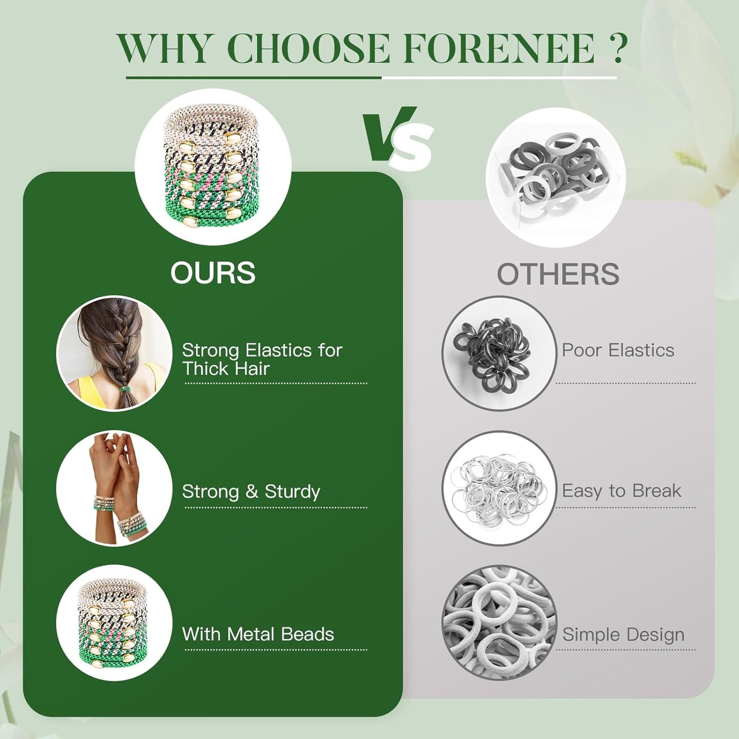 Hair Ties No Damage - 10PCS Ponytail Holders - Elastic Hair Ties for Thick Hair - Braided Hair Bands for Women Girls's Hair - Green