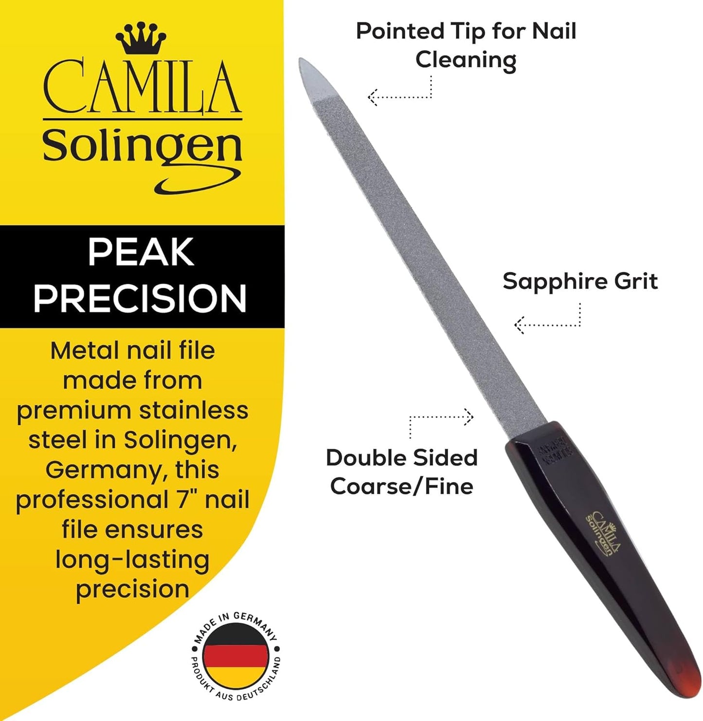 CS18 Sapphire Metal Nail File for Natural Nails Fingernail and Toenail Care, 7" Double Sided Coarse and Fine for Manicure and Pedicure