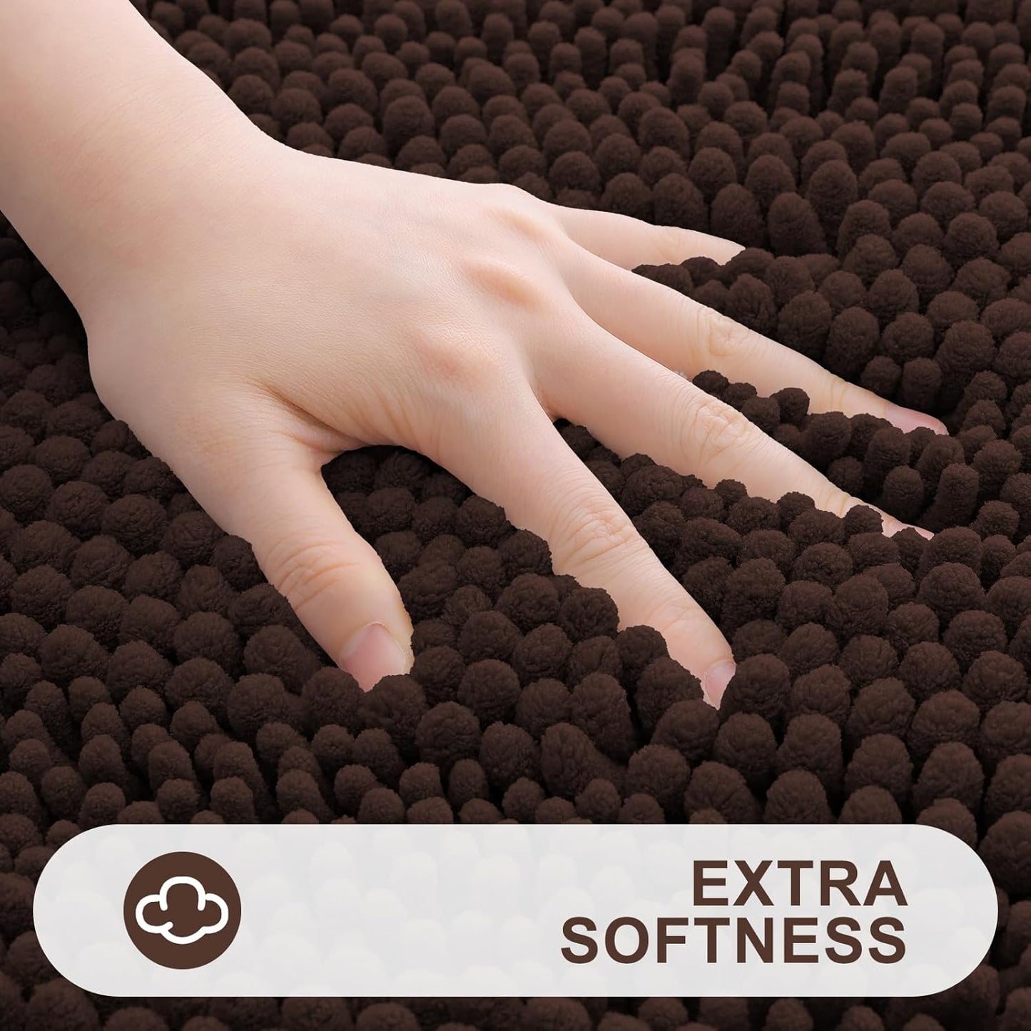 Grandaily Chenille Striped Bathroom Rugs 36x24, Extra Thick and Absorbent Bath Mats, Non-Slip Soft Plush Shaggy Shower Carpet, Machine Wash Dry, Bath Rug for Bathroom, (Large, Brown)