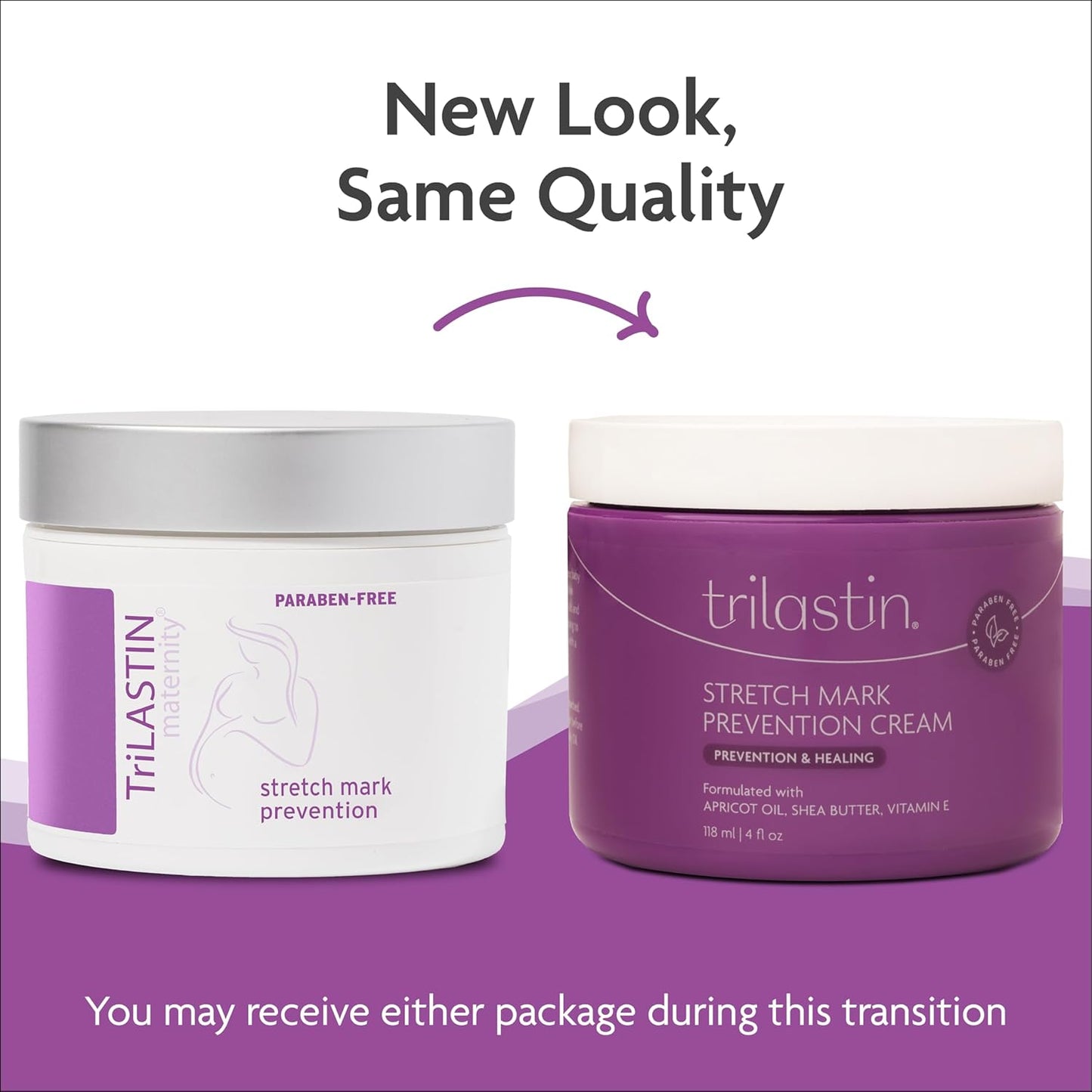 TriLASTIN Maternity Stretch Mark Prevention Cream - 4 Fl Oz Each, 2 Pack - Hypoallergenic & Paraben Free Pregnancy & Postpartum Skincare - Prenatal Formula to Prevent Marks & Baby Essentials