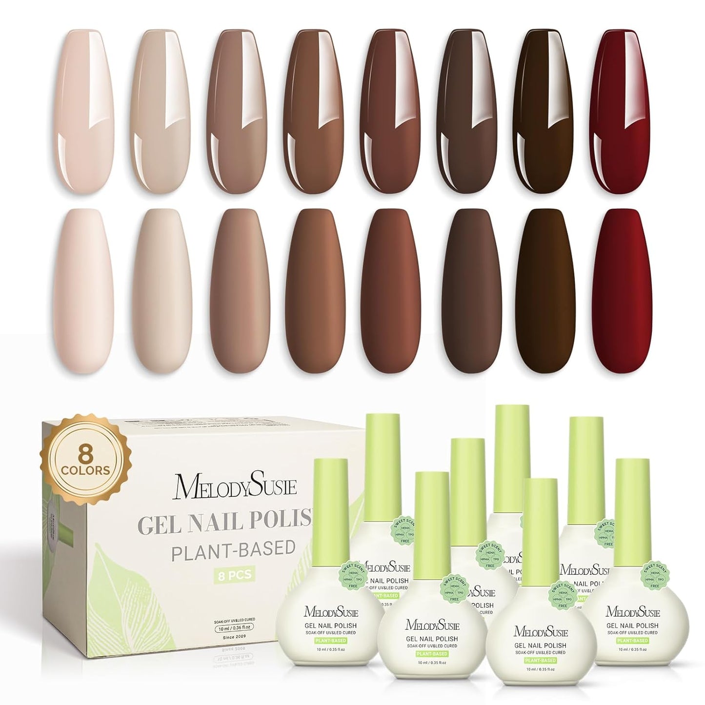 MelodySusie Plant Based Gel Nail Polish Set,Autumn and Winter Dark Colors,Hema Free,Soak Off UV LED Gel Polish Nail Art Manicure Salon DIY at Home 8Pcs 10ml/0.34 fl oz