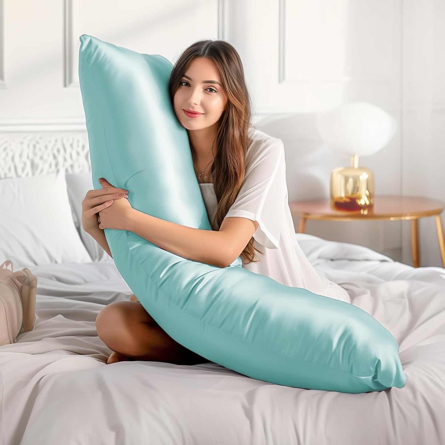 BEDELITE Satin Body Pillow Cover 2 Pack, Super Soft and Cooling Body Pillow Pillowcase for Hair and Skin, Breathable Silky Full Long Pillowcase Cover(20"x54", Blue Grey)