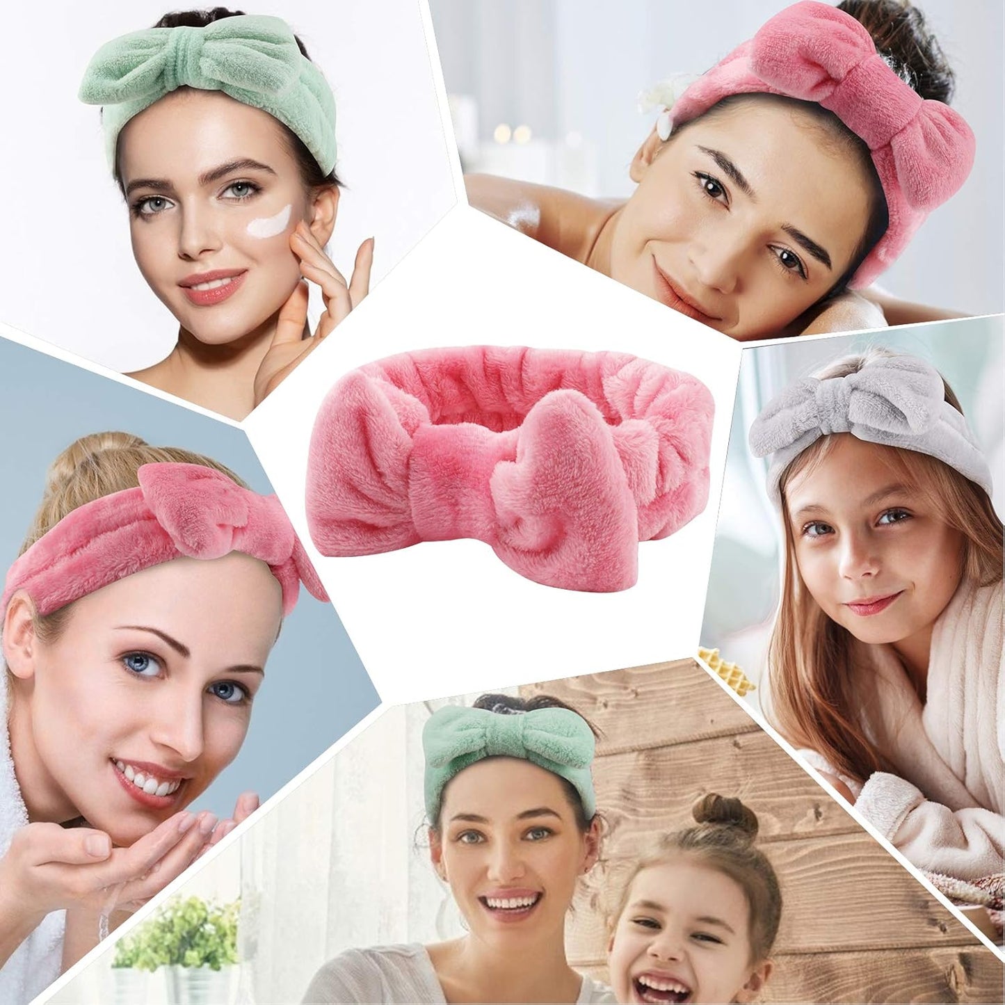 Casoty 6 Pieces Bow Hair Band Spa Headband for Washing Face Terry Cloth Makeup Headband for Face Washing Shower Skin Care Yoga Spa Party Supplies for Women Girls