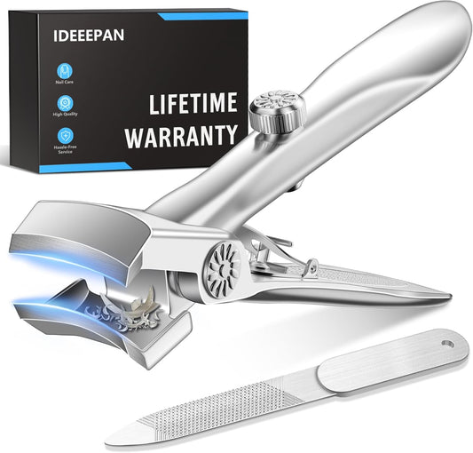 Nail Clippers for Men Thick Nails - Heavy Duty Large 17MM Wide Mouth Fingernail and Toenail Clippers with Catcher for Seniors & Adults (Silver)