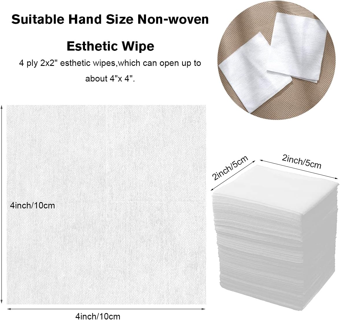 300 Pieces Disposable Esthetic Wipe Non-woven Facial Cleansing Soft Salon and Spa Essentials,Lint-free for Makeup Remove,2"x 2"
