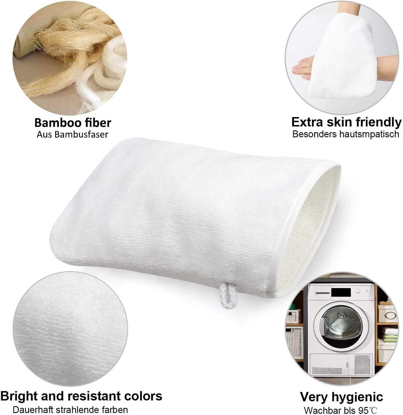 PHOGARY 10 Pack Microfiber Body Wash Mitts, Soft Face Mitten, Bath Spa Cloth, Reusable Makeup Remover Mitt Gloves, European Style Wash Cloth, 6×8 inch (White)