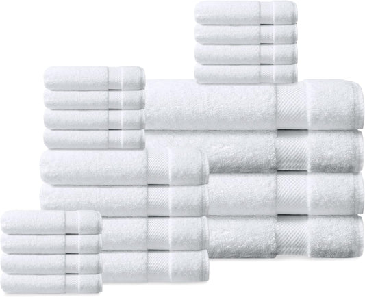 Delara Organic Cotton Luxuriously Plush Bath Towel 20 Piece Set|GOTS & Oeko-TEX Certified|Premium Hotel Quality Towels|Feather Touch Technology|650 GSM Long Staple|Soft, Quick Dry & Ultra-Absorbent