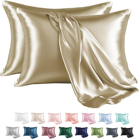 MR&HM Satin Pillowcase for Hair and Skin, Silk Satin Pillowcase 2 Pack, Standard Size Pillow Cases Set of 2, Silky Pillow Cover with Envelope Closure (20x26, Taupe)