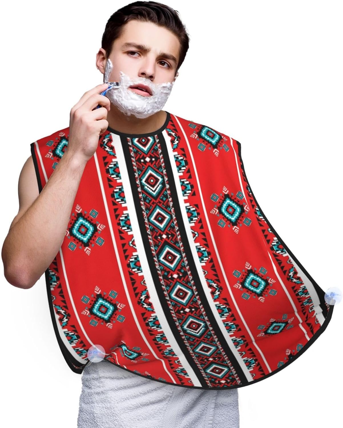 Waterproof Grooming Apron, Non-Stick Beard Bib with Suction Cups, for Aztec Ethnic Tribal Native American Indian Navajo