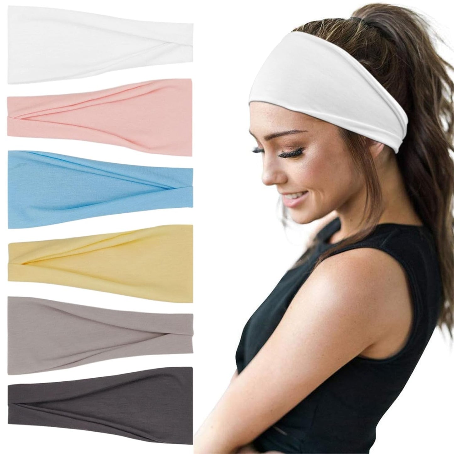 Fashion Headbands For Women Wide Headband Yoga Workout Head Bands Hair Accessories Band 6 Pack