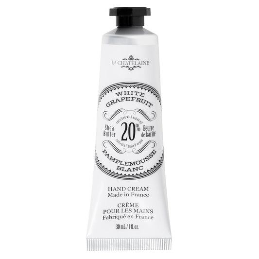 La Chatelaine 20% Shea Butter Hand Cream Travel Size, Organic Argan Oil, Moisturizing, Nourishing, Repairing, Extra-Rich Hand Lotion, Made in France, Paraben Free, 1 oz / 30ml (White Grapefruit)