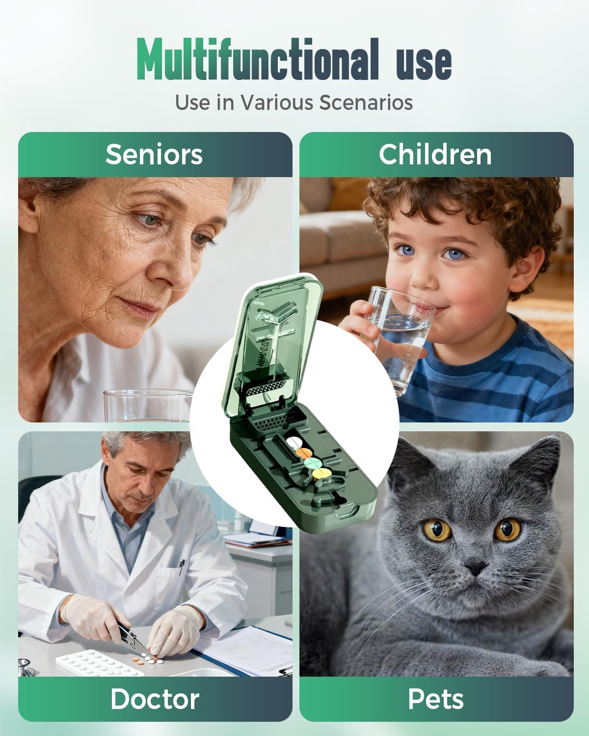 Pill Cutter Splitter for Small and Large Pills, 2026 Upgraded Portable Pill Cutter 1/4, 1/2 and 1/3 for Multiple Splitter Pills, Professional Pillss Cutting and Crusher with Storage Device (White)