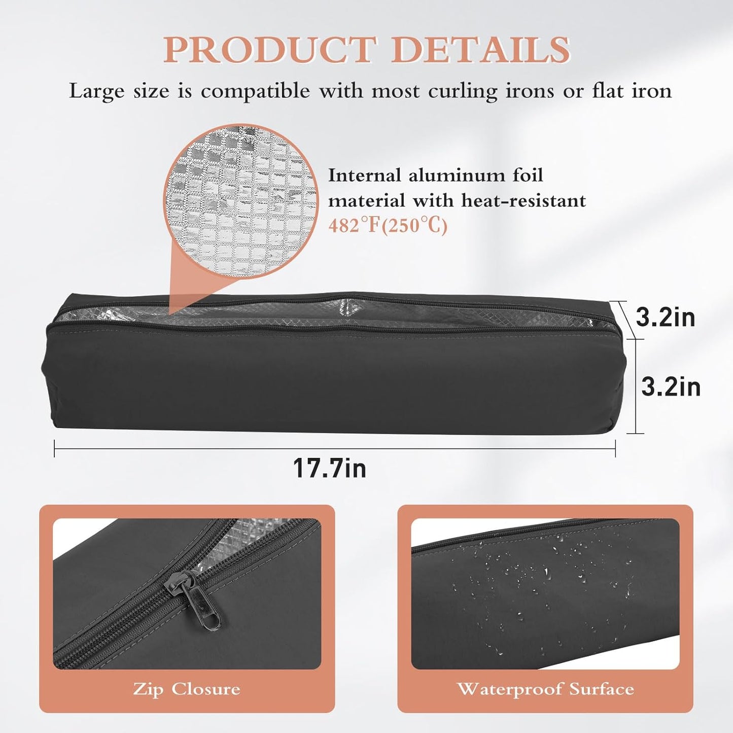 Professional Hot Hair Tools Organizer Bag Portable Travel Heat Resistant Storage Case Pouch for Curling Irons, Flat Irons, Hair Straightener and Styling Tools(17.7" x 3.2"x 3.2")