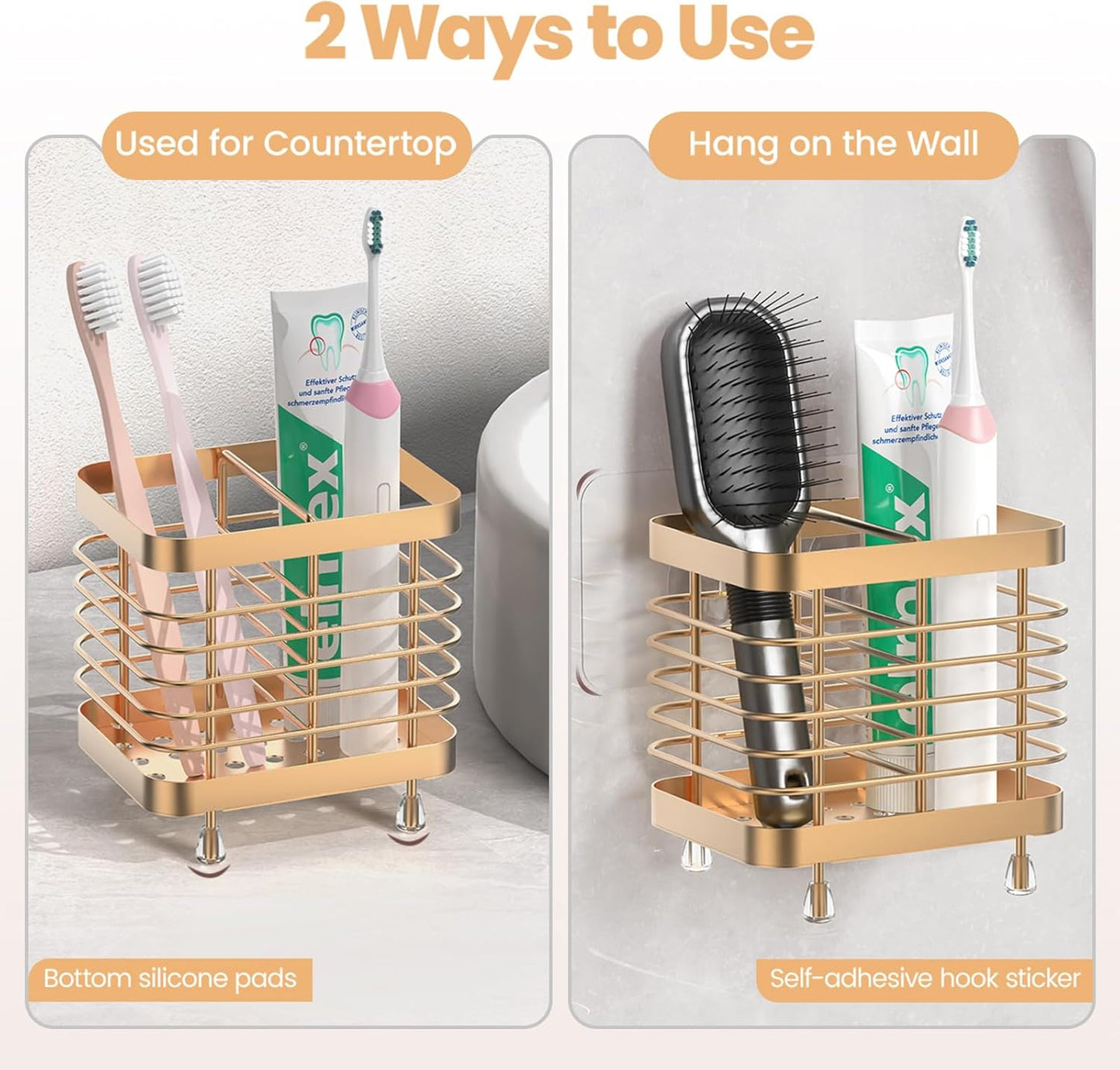 Luxspire Toothbrush Holders for Bathroom, Stainless Steel Electric Toothbrush Holder Wall Mounted, Shower Toothbrush Toothpaste Holder, Bathroom Organizer Essentials, 2 Slots, Rose Gold