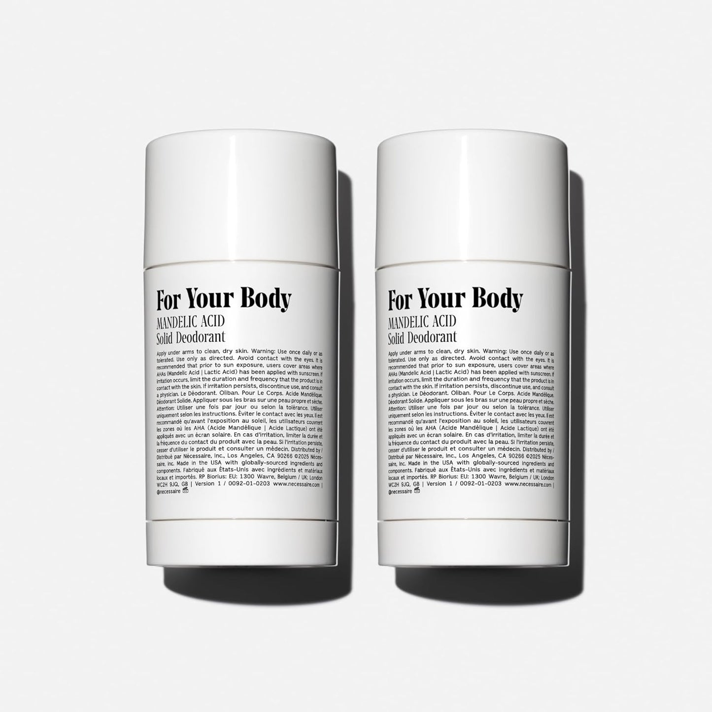 Nécessaire The Deodorant Fragrance-Free | Natural Aluminum Free Deodorant For Women & Men. Extra Strength Treatment with Mandelic Acid. Free of Baking Soda, Ozokerite & Parabens (2x 75 g/2.5 oz)