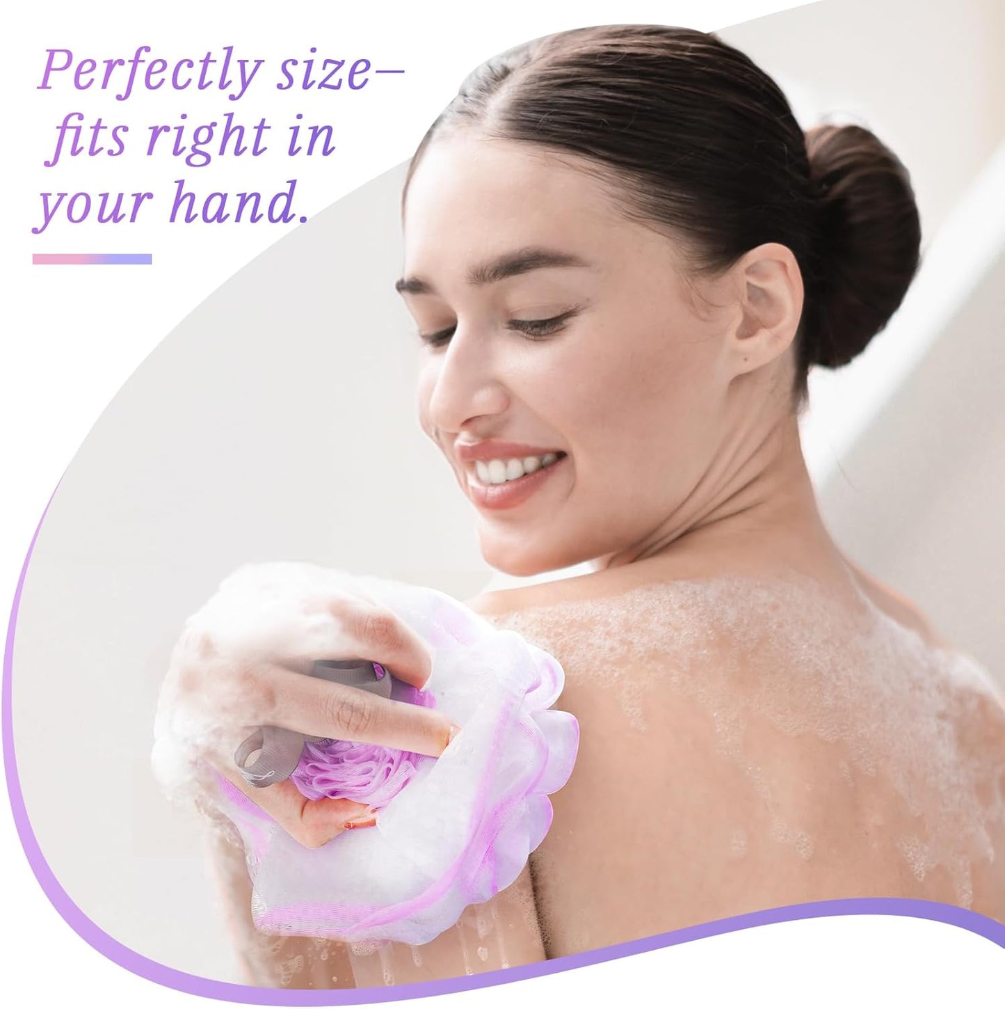 Bath Loofah, Shower Loofah, Body Loofah, Bath Sponge, Shower Sponge, Body Sponge, Bath Scrubber, Shower Scrubber, Body Scrubber, Rose-Shaped, Elegant (Set of 2 Pieces,Purple and Grey)