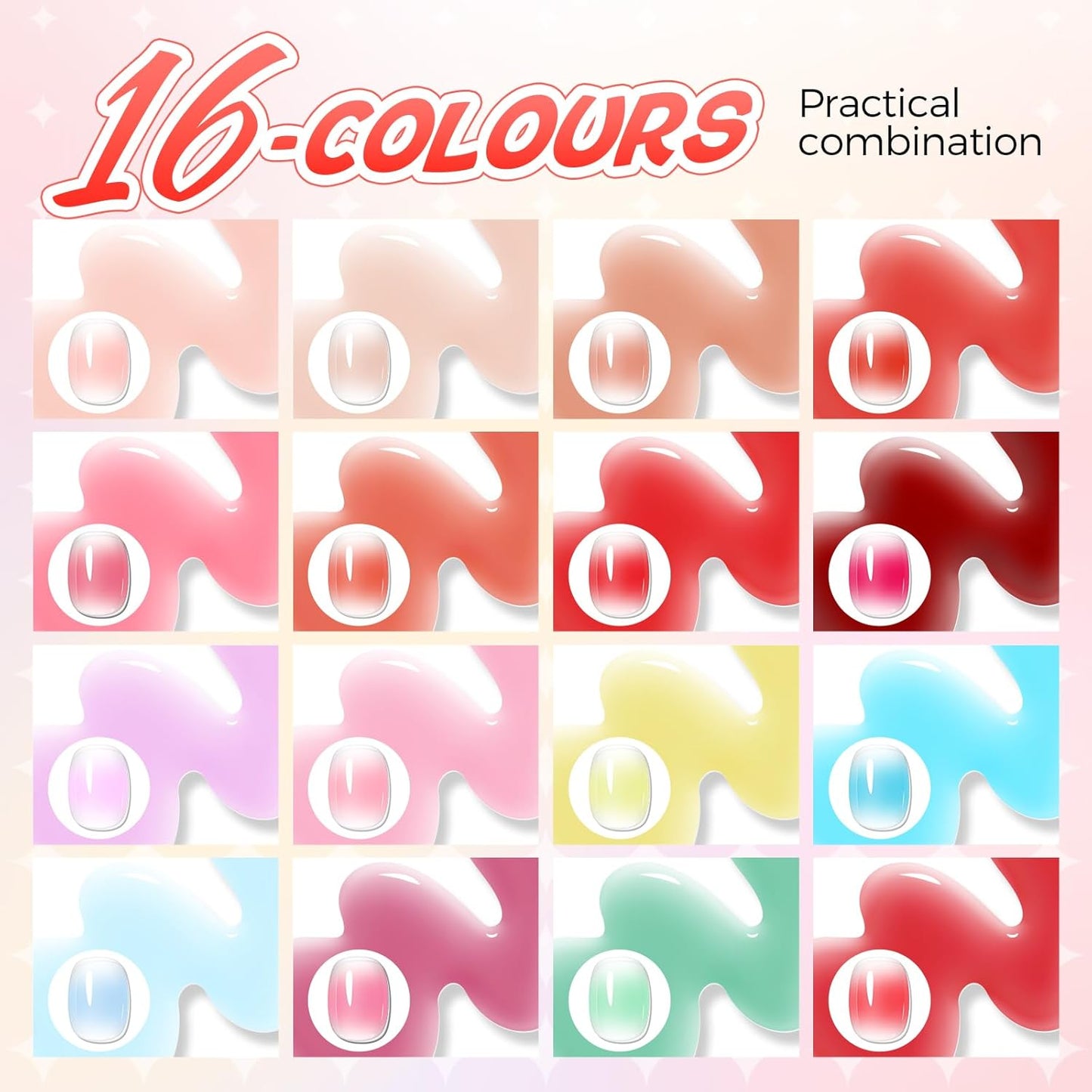 Pat Painting Gel, 16 Colors Ombre Gel Nail Polish for French Manicure, Blooming Aura Nails with Sponge Applicators, No Wipe UV/LED Curing DIY Nail Art Palette