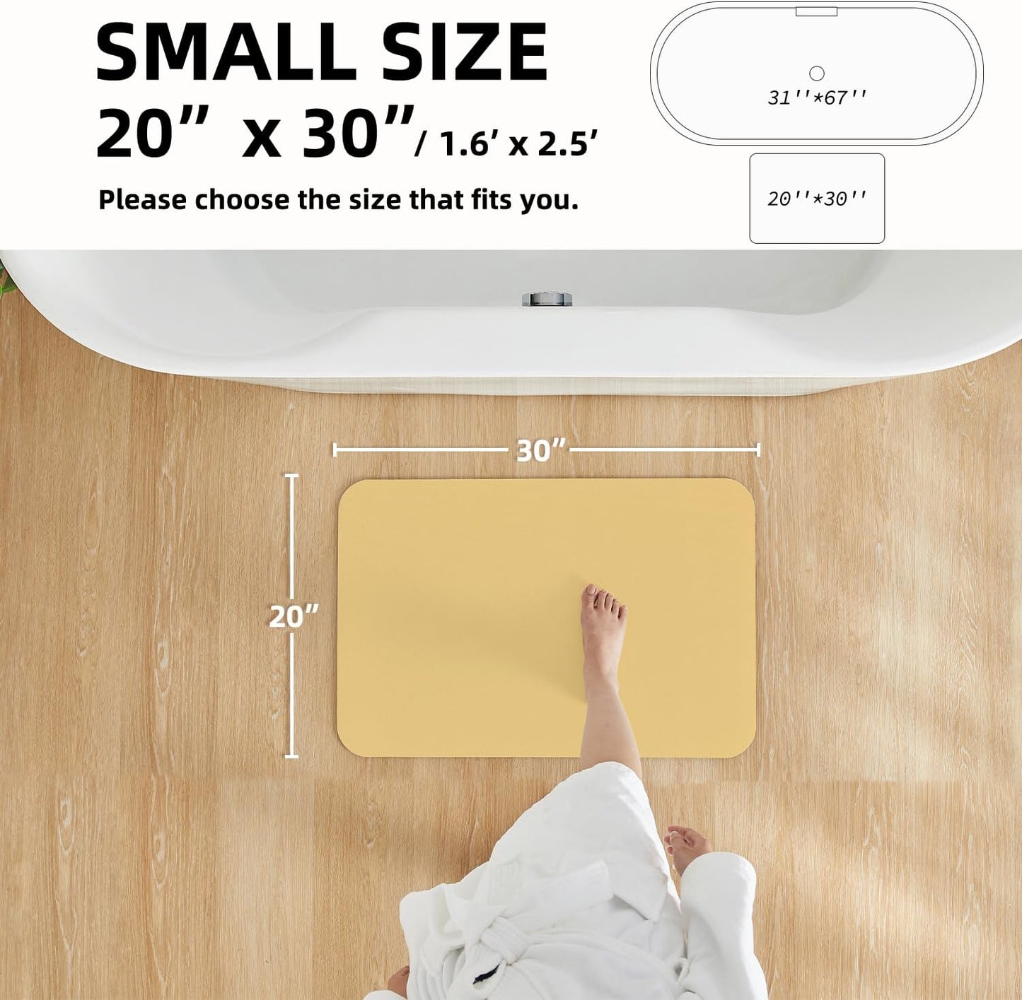 Bathroom Mat Quick Dry, Bathroom Rugs Non Slip Washable Thin Absorbent Bath Mat Fits Under Door Bathroom Floor Mat Perfect for Bath, Shower, or Sink 20"x30" Light Yellow