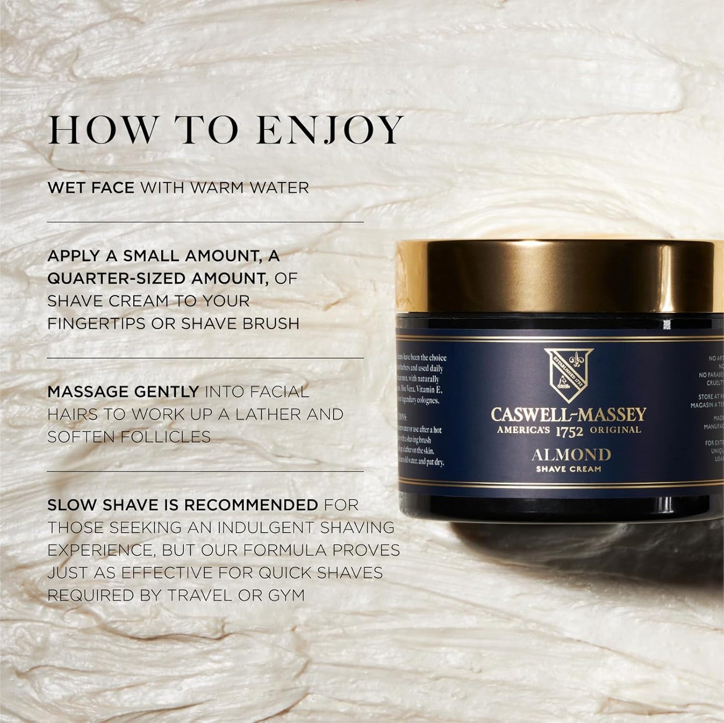 Caswell-Massey Heritage Almond Shave Cream, Natural Men’s Shaving Cream for Smooth Beard Shaving, Soothing for Sensitive Skin, USA Made, 8 Fl Oz