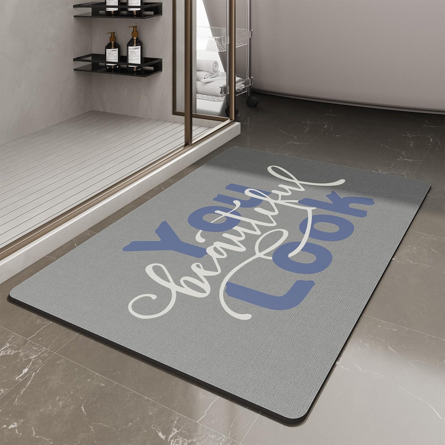 MontVoo-Bath Mat-Bathroom Mat Rug Non Slip Super Absorbent Stain Resistant Quick Dry Thin Bathroom Rug-Bath Mats for Bathroom Floor Bathtub Vanity-24 x35 Blue-Look