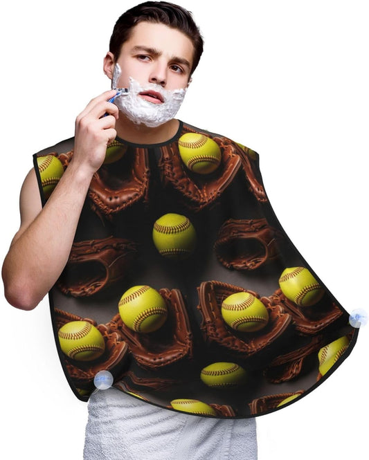 Waterproof Grooming Apron, Non-Stick Beard Bib with Suction Cups, for Retro Vintage Sports Softball Ball