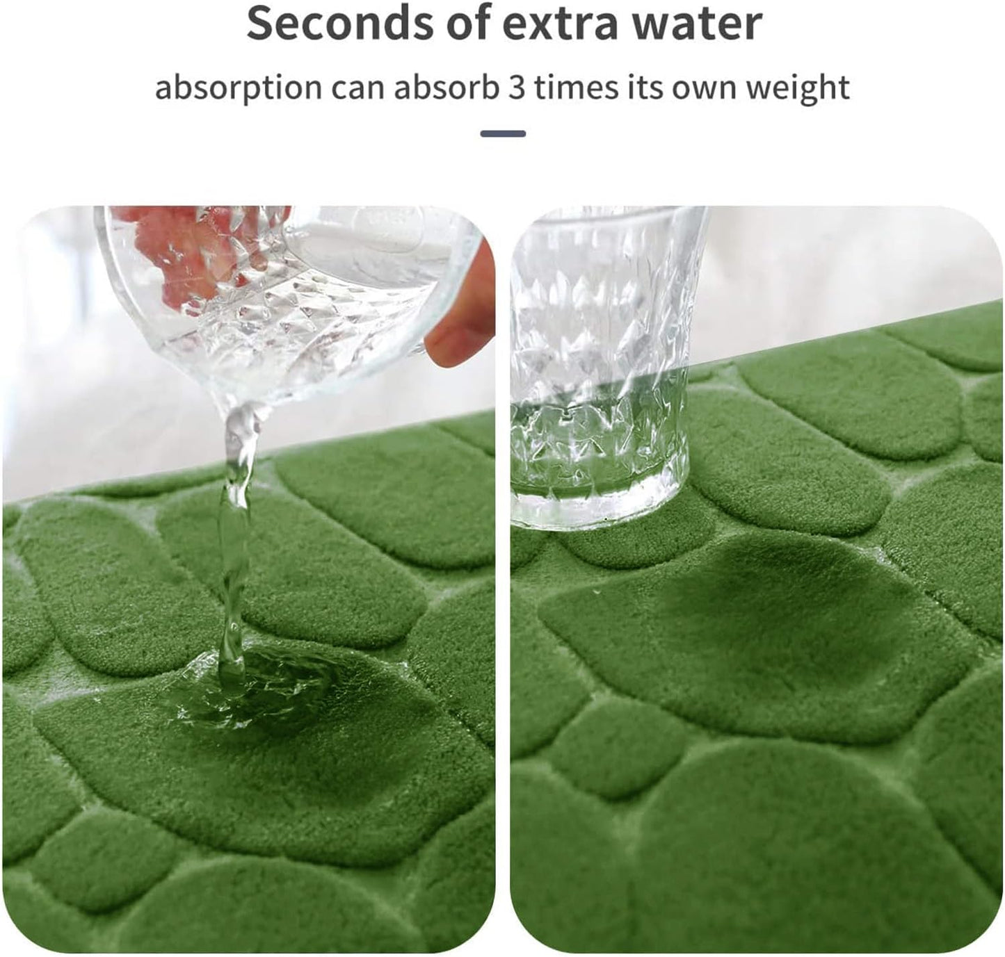 YIHOUSE Memory Foam Bath Mat Cobblestone Bathroom Rugs Super Water Absorbent Bath Mats for Bathroom Machine Washable Bath Rugs(20 x 47,Green)