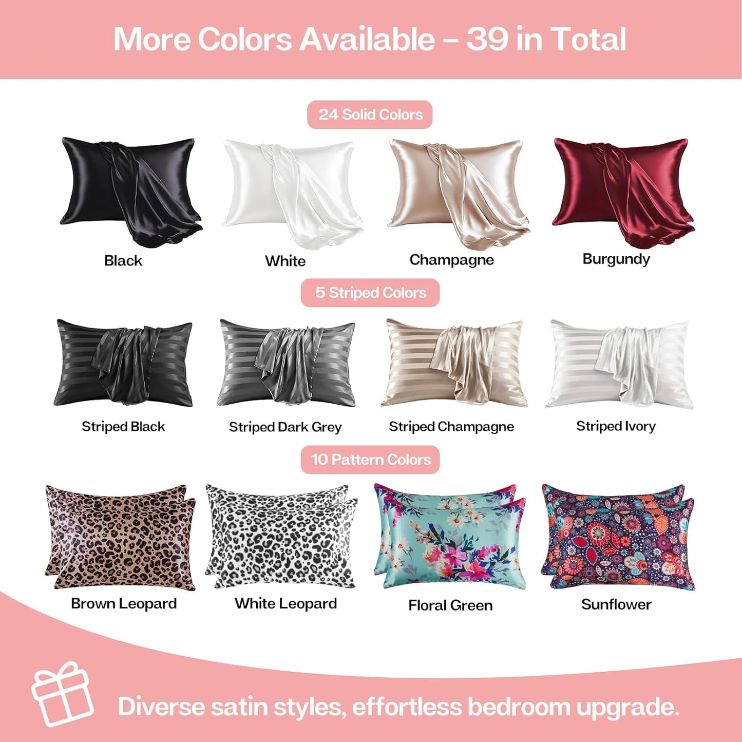 MR&HM Satin Pillowcase for Hair and Skin, Silk Satin Pillowcase 2 Pack, King Size Pillow Cases Set of 2, Silky Pillow Cover with Envelope Closure (20x36, Blush)