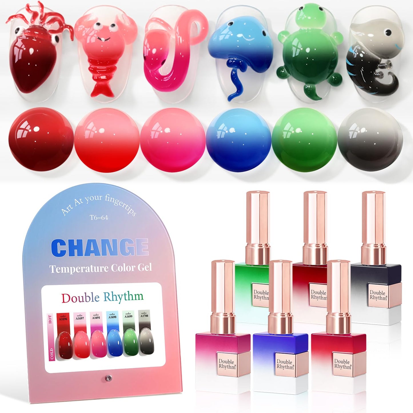 Double Rhythm 6 Pcs 15 ML Gel Polish Set Same Color Same Bottle Soak Off Gel Polish Kit Nail Art Manicure Salon DIY at Home for Women (Burgundy Blue Green Pink Purple -T6-64)