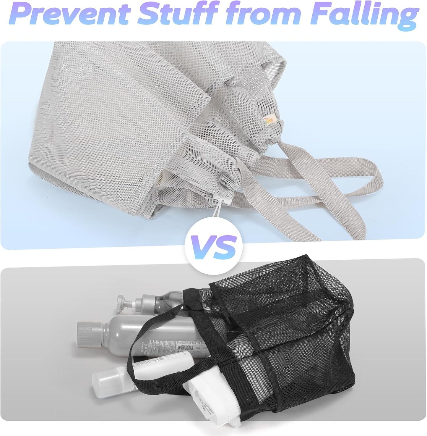 Mesh Shower Caddy Portable with Drawstring, Dorm Room Essentials for College Students, Grey Shower Bag for Camping,Swimming,Gym,Travel,Bathroom