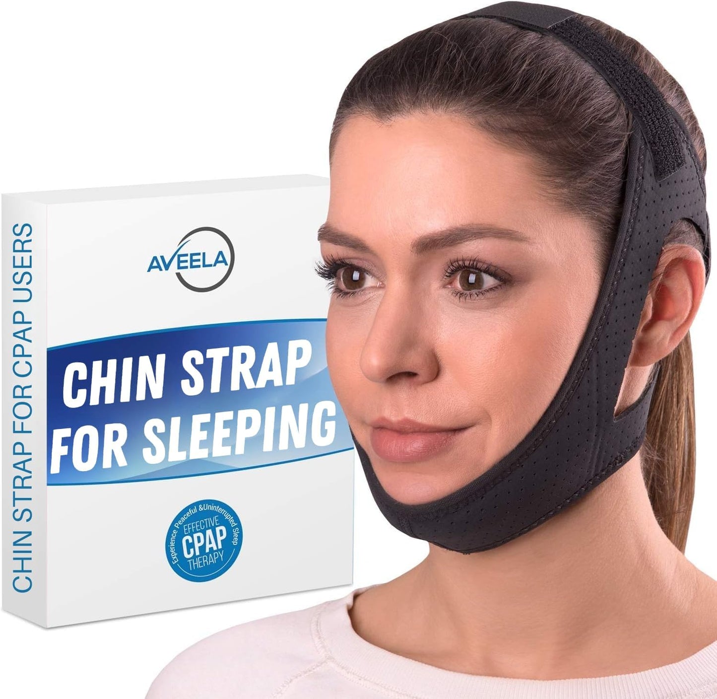 Chin Strap for Sleeping by AVEELA | CPAP Chin Strap in 3 Sizes, Anti Snoring Devices for Men and Women | Double Airflow Jaw Strap, Stop Snoring Solution Chin Strap - Small Chin Strap for CPAP Users