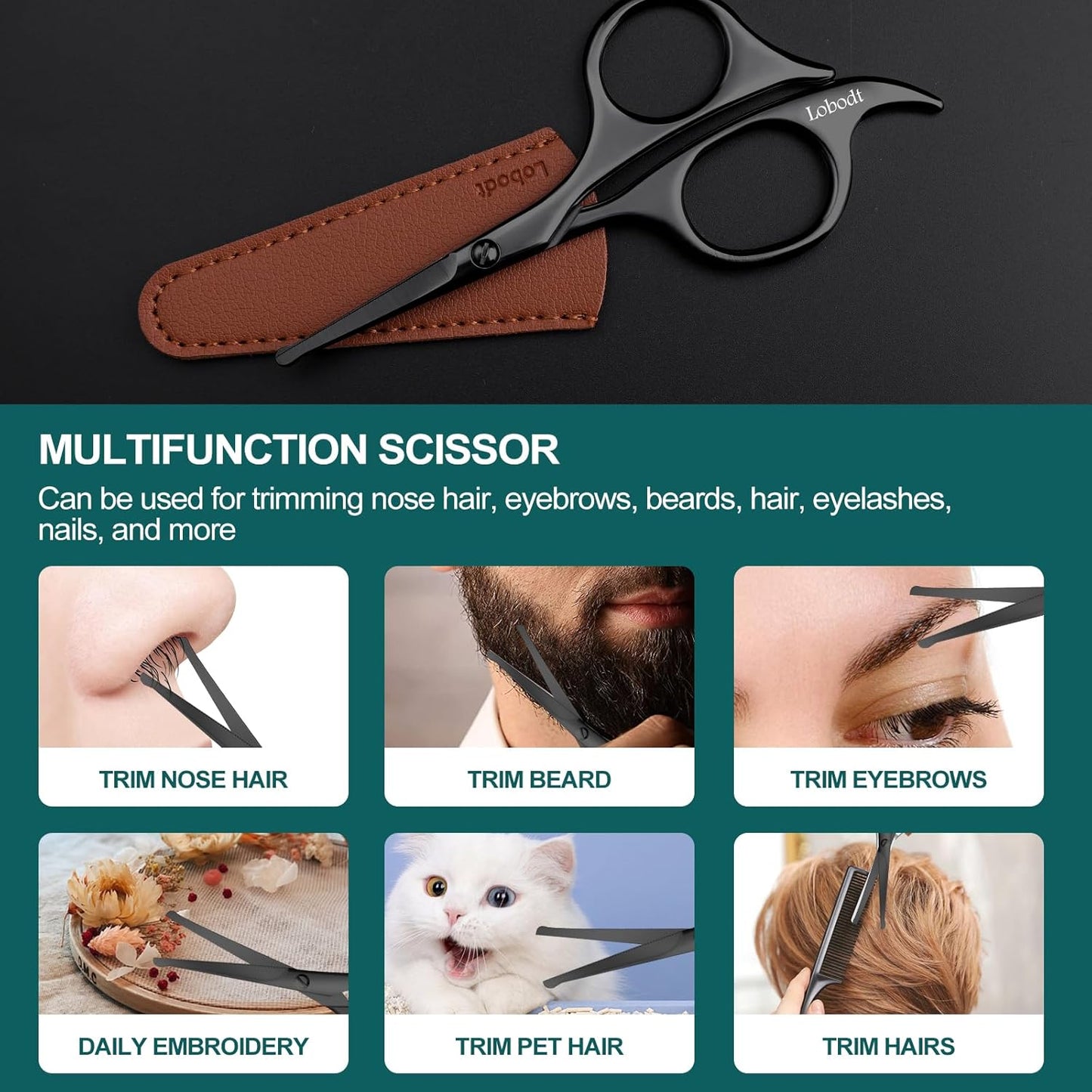 4.7-inch small nose hair scissors (black), round-headed scissors, for trimming facial hair, beards, ear hair, eyebrows, bathroom, Moustache Trimming，personal care and beauty
