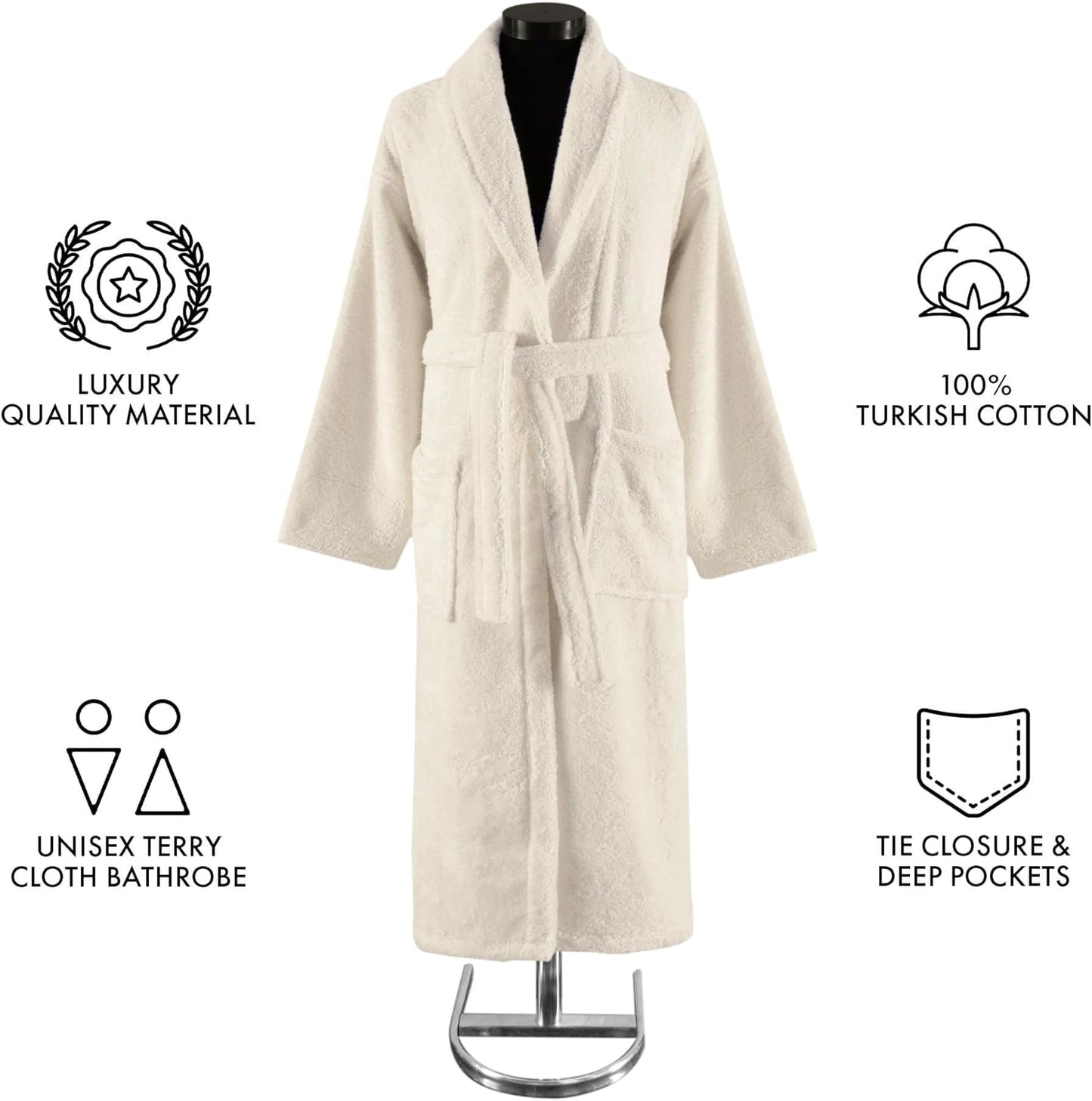 Classic Turkish Towels CTT Premium 100% Turkish Cotton Terry Cloth Bath Robe for Women & Men, Soft & Plush Long Unisex Robe