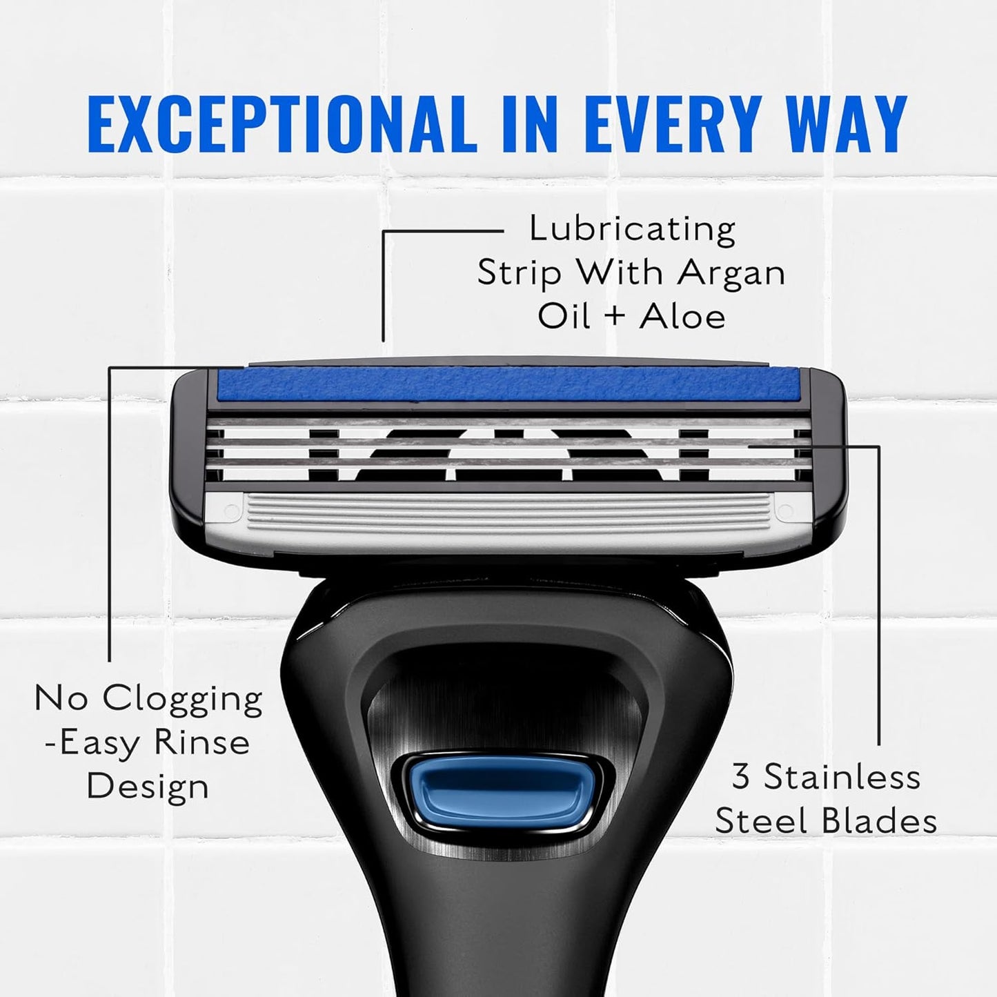 Jeremy's Razors for Men: Sprint 3 Blade Razor - Stainless Blades, Lubricating Strip, Precision Trimmer - Men's Shaving Essentials Kit, Travel Shaver Face Body Head Shavers (1 Razor 1 Cartridge)