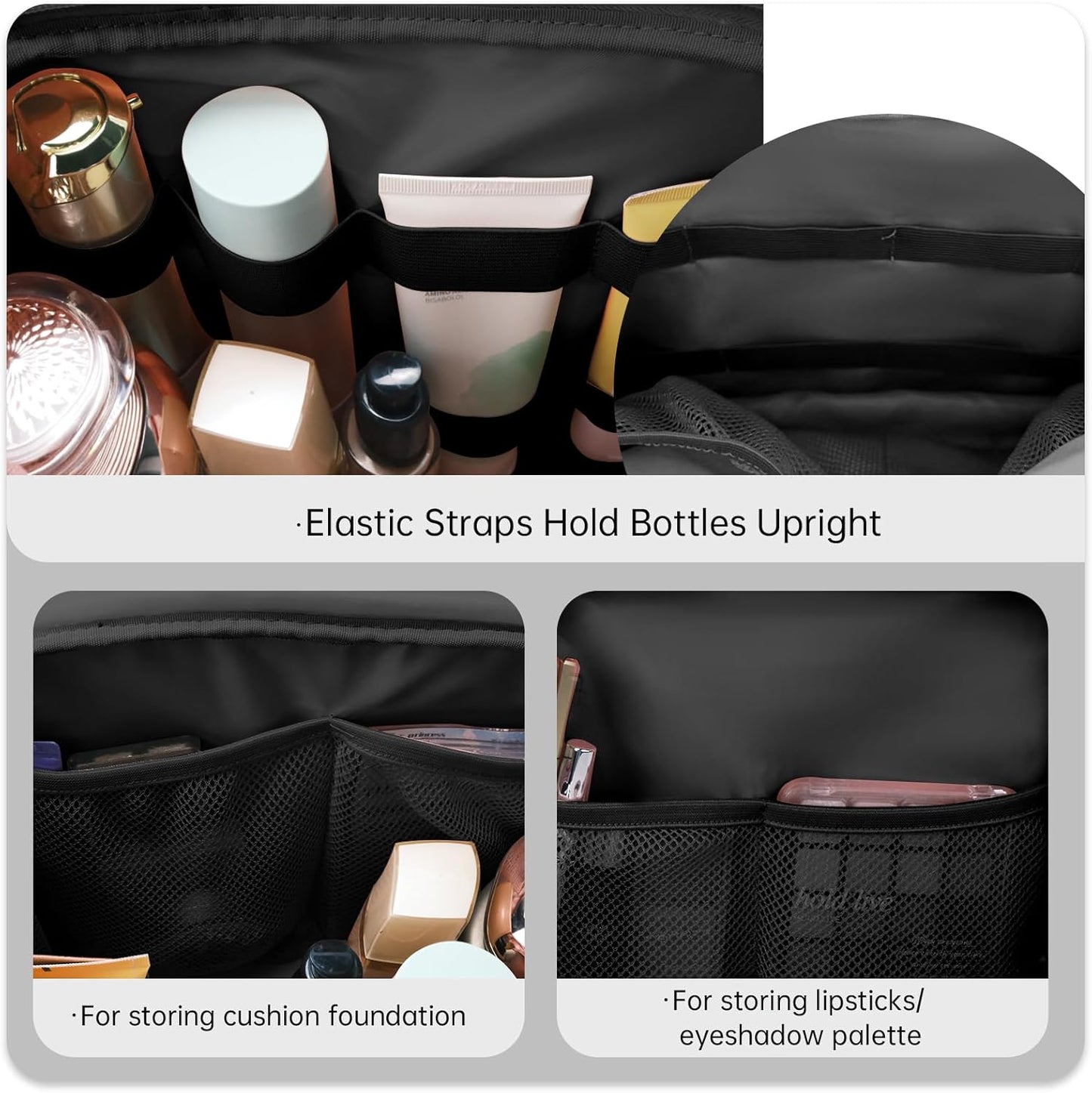 SUNRISING Travel Toiletry Bag Makeup Bag for Women, Large Water-Resistant Travel Cosmetic Make Up Bag with Handle，Travel Toiletry Bags for Compartments Accessories Essentials-Black