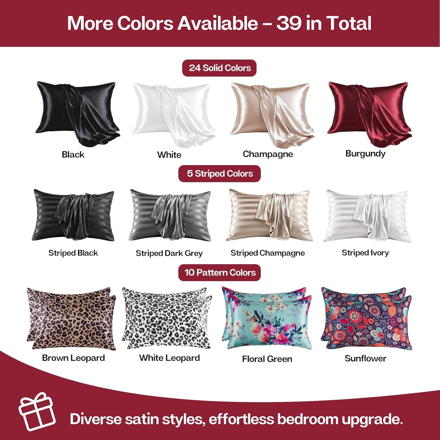 MR&HM Satin Pillowcase for Hair and Skin, Silk Satin Pillowcase 2 Pack, Queen Size Pillow Cases Set of 2, Silky Pillow Cover with Envelope Closure (20x30, Burgundy)