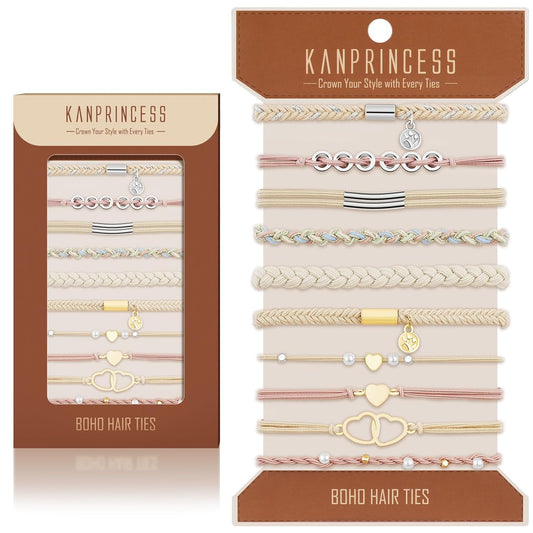 Hair Tie Bracelet, 10 Pcs Boho Hair Ties For Girls and Women, Elastic Hair Ties, Hair Bands For Ponytails, Ponytail Holder For Daily Life, Sport, Cooking, Working (Set 13)