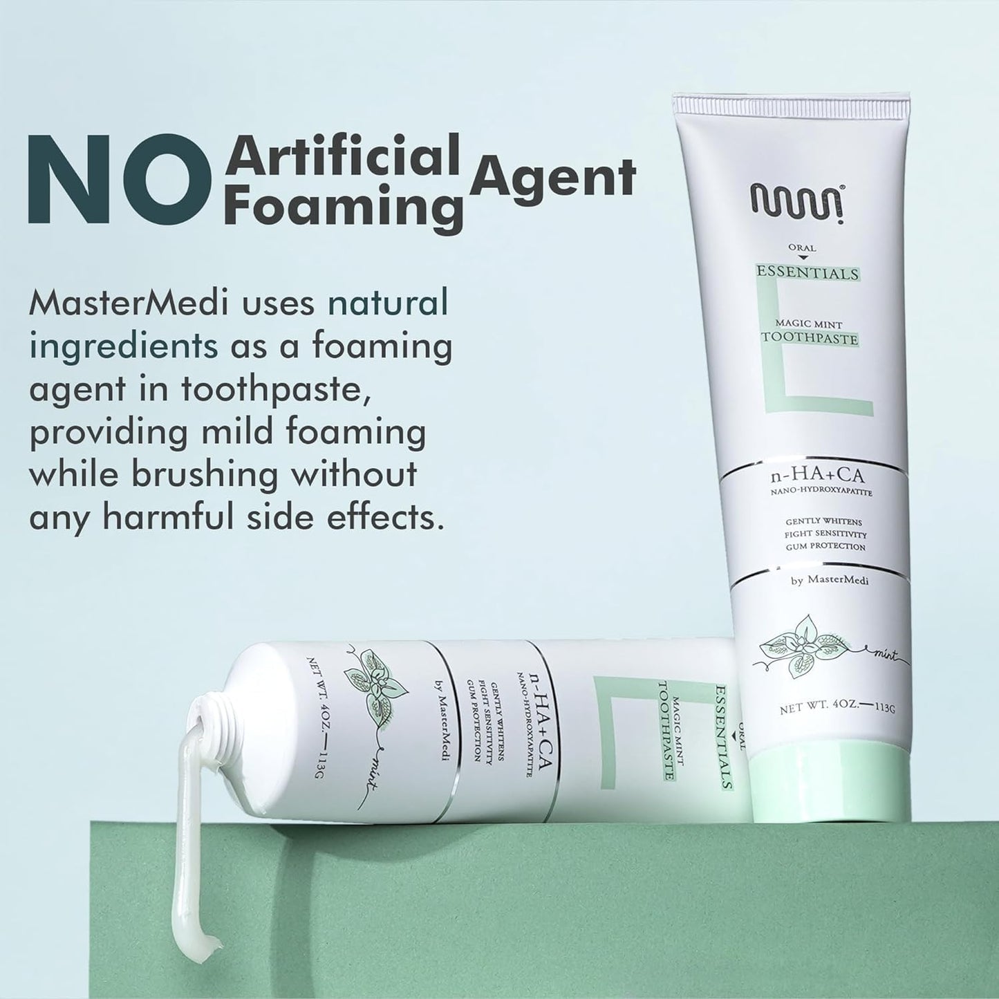 MasterMedi Nano Hydroxyapatite Toothpaste (Inspired by 10% nHA Formulas), Fluoride-Free, Whitening, Sensitive Teeth Care, Enamel Support, SLS Free, Xylitol, Magic Mint, 4 Oz (Pack of 2)