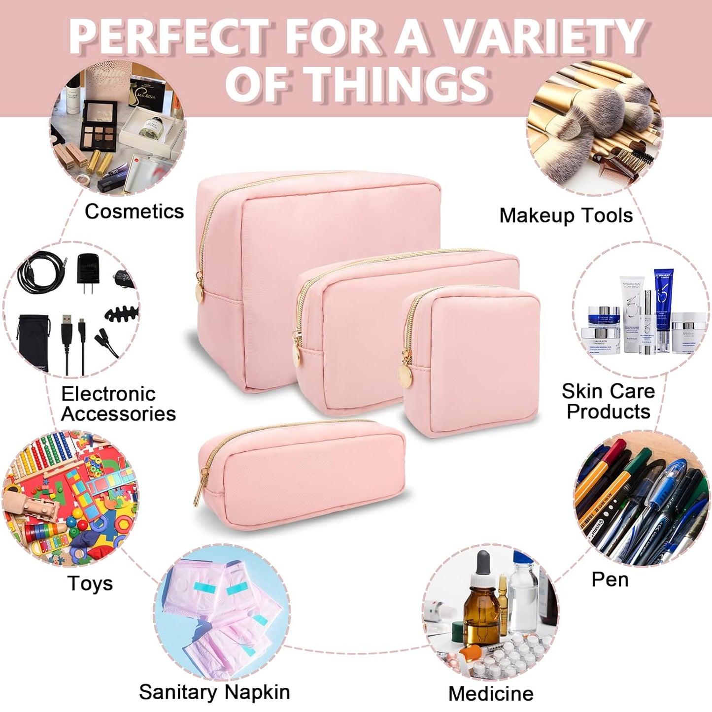 Large Makeup Bag Pouch,Nylon Women Travel Toiletry Storage Bag Preppy Cosmetic Bag for Girls,Big Makeup Organizer Bag Cute Zipper Pouch Skincare Bag for Sport Work Gift(Large-Flamingo)